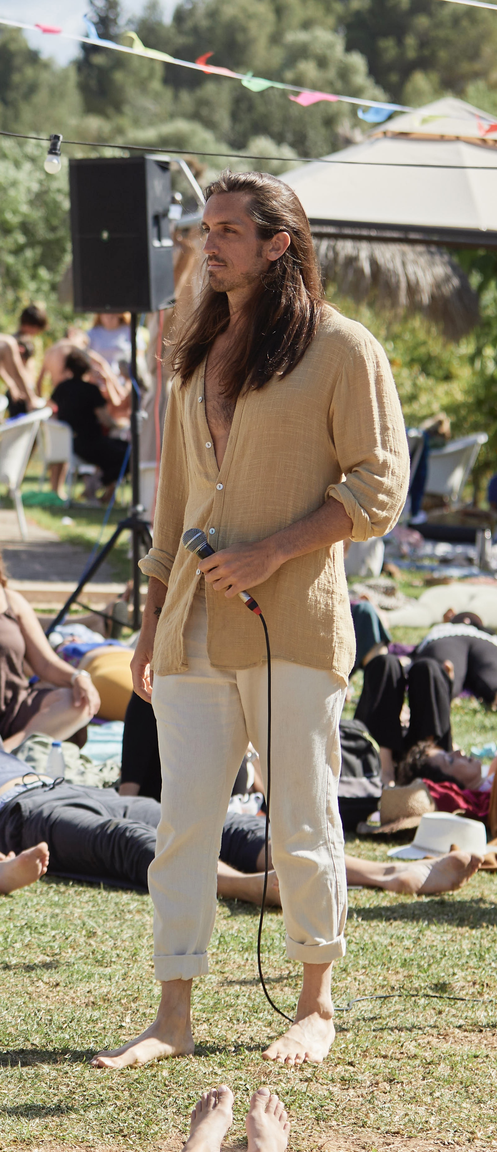 Sandy teaching breathwork outdoors
